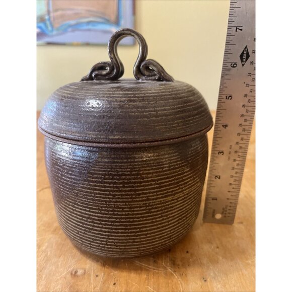 Soda Creek Pottery Paradise Ca Brown Glaze Vase Vintage 6 1/4”T Lid And Pot - Picture 8 of 8